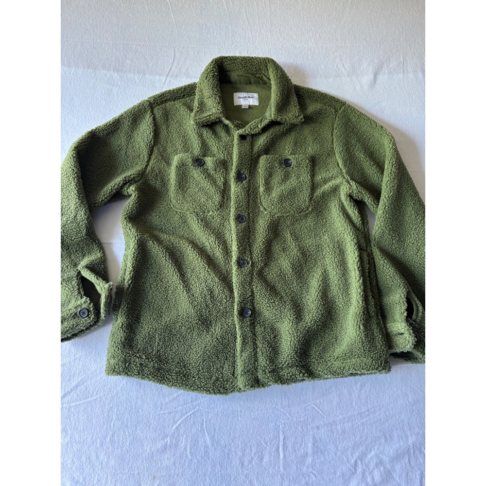 Goodfellow & Co Mens Olive Green Sherpa Fleece Shirt Jacket Shacket Size M